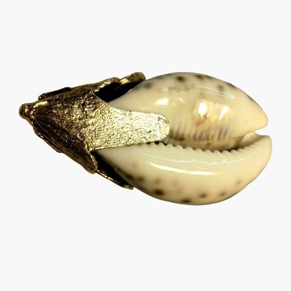 Brass Cowrie Shell Mouse Paperweight Figurine Coastal Beach Decor - Picture 7 of 8